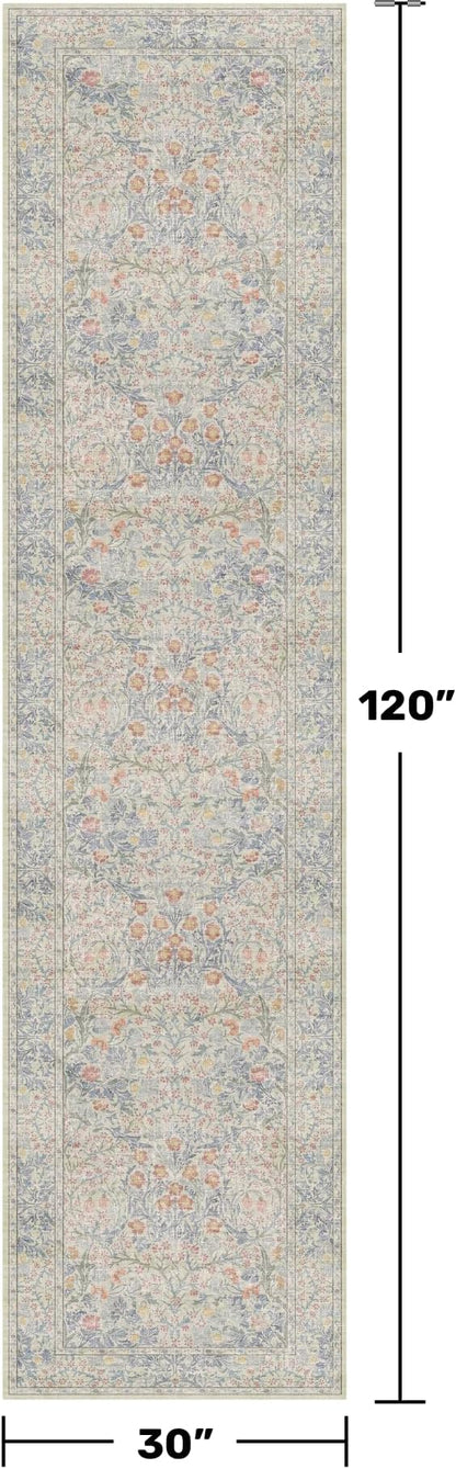 Beige Blue Washable 2'6"x10' Wide Hallway Runners, Kitchen Runner Rug, Non-Slip - Image 2