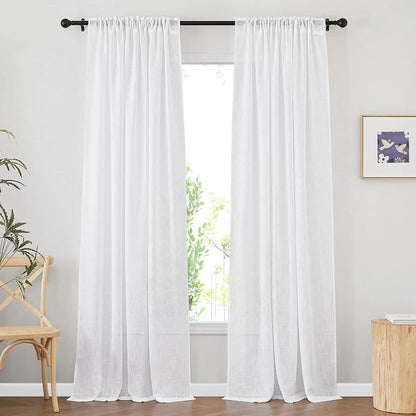 NICETOWN White Sheer 102 inch Long Curtains Faux Linen Blend, Rod Pocket & Back - Image 2