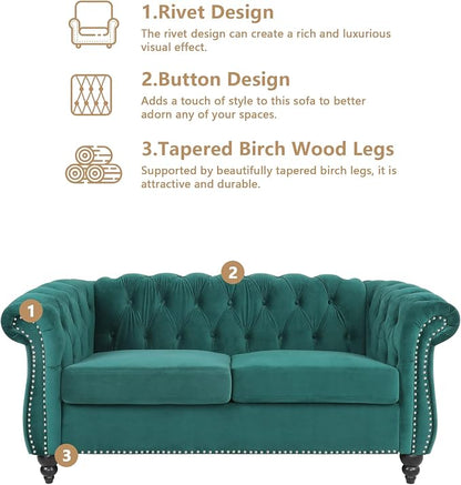 Chesterfield Loveseat Sofa, Modern Velvet Small Sofa Couch 2 Seater - Image 6