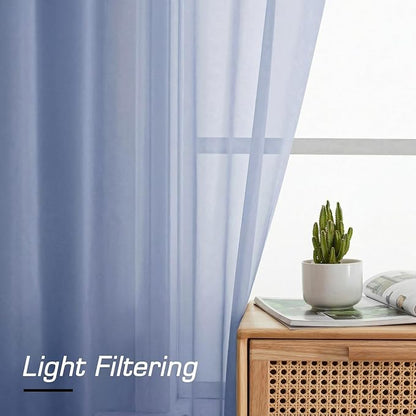Simplebrand Denim Sheer Curtains 84 Inches Long, Light Filtering Rod Pocket - Image 2