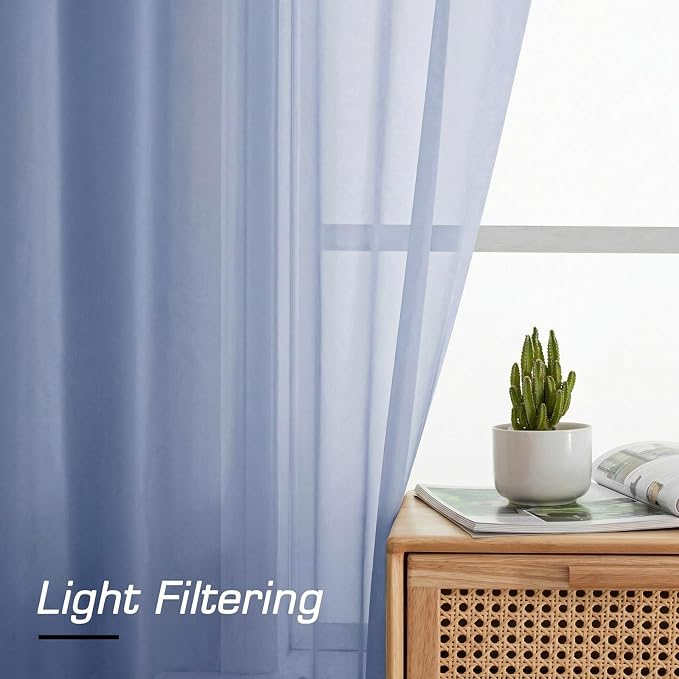 Simplebrand Rod Pocket Top Solid Voile Sheer Curtains - Image 2