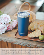 Travel Coffee Tumbler 20oz, Leakproof Travel Coffee Mug with Lid and Straw, Stainless Steel Double Wall Vacuum Insulated Tumbler for Hot/Iced Drinks (Textured Matte, Black)