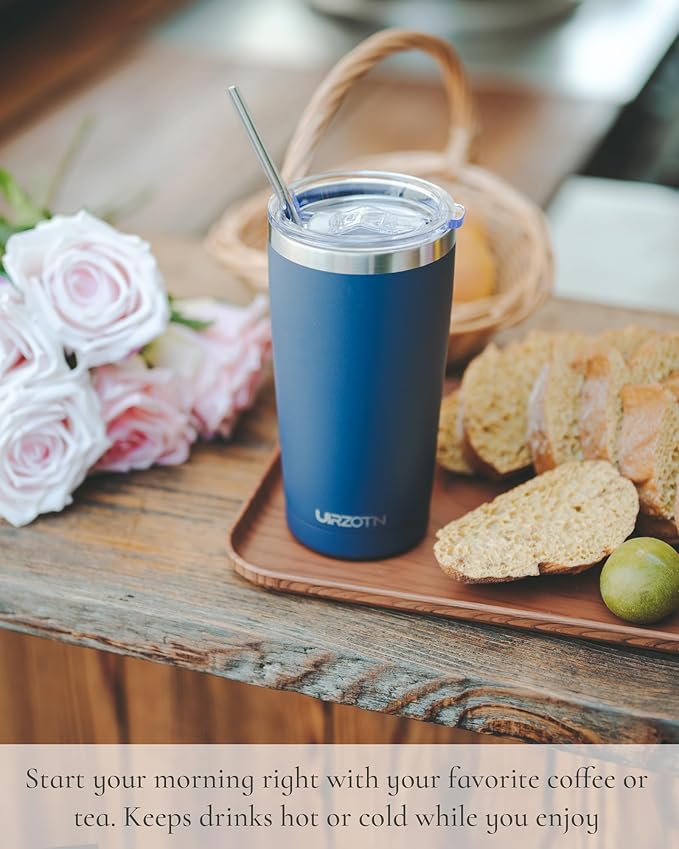 Travel Coffee Tumbler 20oz, Leakproof Travel Coffee Mug with Lid and Straw, Stainless Steel Double Wall Vacuum Insulated Tumbler for Hot/Iced Drinks (Textured Matte, Black)
