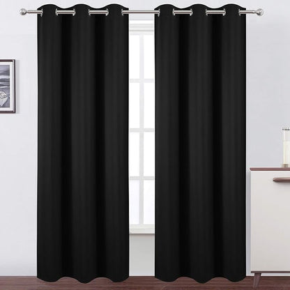 Black Thermal Blackout Curtains/38 x 84 Inch/Set of 2 Panels Room Darkening by Lemomo