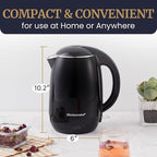 Elite Gourmet EKT1821 1.8L Double Wall Insulated, Cool-Touch 1500W Kettle w/Stainless Steel Interior & Lid, 360° Swivel Base for Cord Free Serving, Power On Lever, Auto Shut-Off, Boil Dry, Black