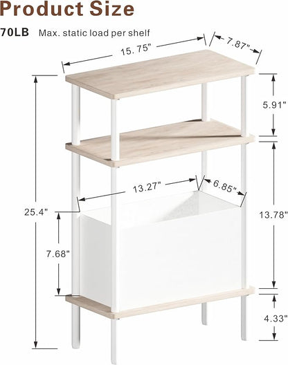 Narrow Side Table with Fabric Basket, End Table - Image 3