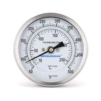 MEASUREMAN Fully Stainless Steel Bimetal Dial Thermometer, 3" Dial, 4" Stem, 50-550 deg F/10-260 deg C, -1% Accuracy, Adjustable, 1/2" NPT Back Mount