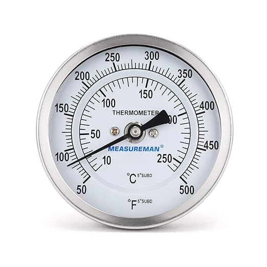Measureman Fully Stainless Steel Bimetal Dial Thermometer, 3" Dial, 2-1/2" Stem, 50-550 deg F/10-260 deg C, -1% Accuracy, Adjustable, 1/2" NPT Back Mount