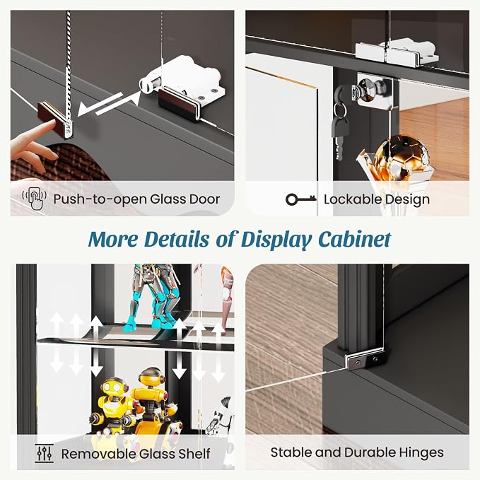 Dystler Display Cabinet with Glass Doors, LED Display Case with Removable Shelf - Image 6