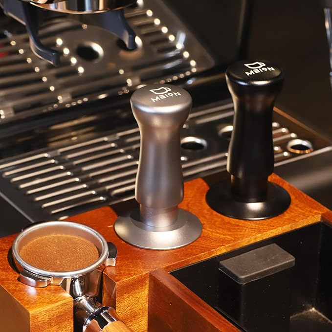 MEION Espresso Tamper 49mm Coffee Tamper, Calibrated Dual Spring Loaded Barista Tamper with Stainless Steel Base, Comes with aluminum storage pad (49MM, Silver)