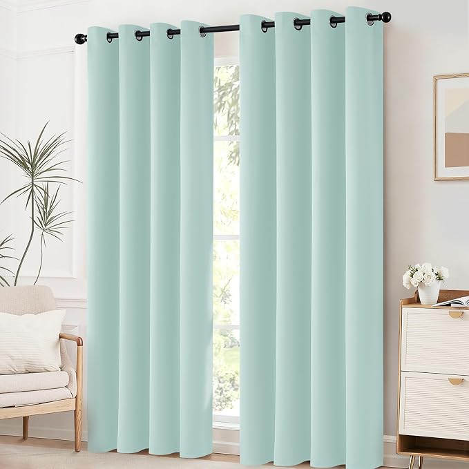 Yakamok Aqua Room Darkening Curtains 96 inch Sliding Door Drapes | 1 Extra-wide - Image 5