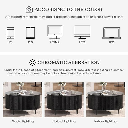 SULIVES Black Round Coffee Table - Image 6