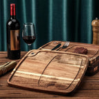 Uiifan 6 Pcs Steak Plates with Juice Channel Wooden Steak Board Set Acacia Cutting Serving Board for Home Serving Eating Meat Dishes Snack Dessert, 13 x 11 x 0.6 Inch