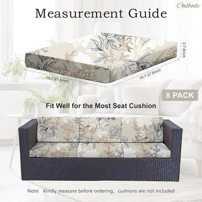 CALBODE 8Pcs Outdoor Stretch Cushion Covers, Waterproof Outdoor Chair Floral - Image 2