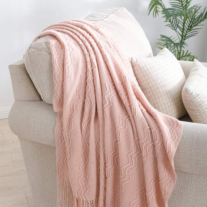BOURINA Pink Throw Blanket 60x80 Inches Throw Textured Solid Soft Sofa Throw - Image 2