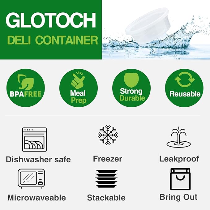 Glotoch 24 Pack 16 oz Deli Containers with Lids, Plastic Food Storage Freezer Storge Soup Containers with Lids - Microwave, Freezer & Dishwasher Safe Eco-Friendly, BPA-Free, Reusable & Stackable