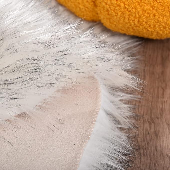 ORINOVA White and Grey Faux Shaggy Fur Rug - Image 4