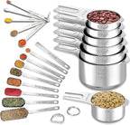 21 Pieces YUNNKEEY Measuring Cups and Spoons Set - Includes 7 Stainless Steel Measuring Cups, 8 Rectangular & 5 Mini Measuring Spoons with Leveler Fits Spice Jars, Ideal for Dry and Liquid Ingredients