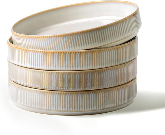 famiware Star 8.25" Pasta Bowls, Large Dinner Bowls Set of 4, Salad Bowl Plates, Shallow Bowls for Eating, Cappuccino White