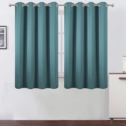 Blackout Curtains 52 x 45 inch/Sea Teal Curtains Set of 2 Panels/Thermal by Lemomo