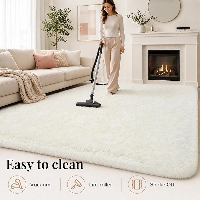 PLHXFR 4x6 Area Rugs Living Room: Fluffy Bedroom Rug Shag Carpet White | - Image 8