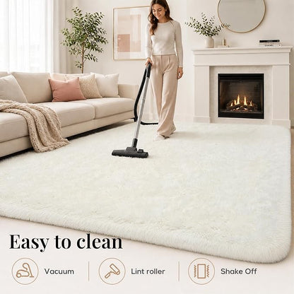 PLHXFR 6x9 Area Rugs Living Room: Fluffy Bedroom Rug Shag Carpet White | - Image 8