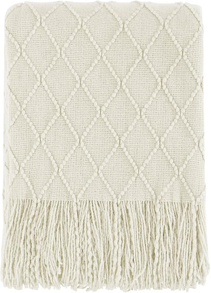 BOURINA Beige Throw Blanket 50x60 Inches Throw Textured Solid Soft Sofa Couch by BOURINA