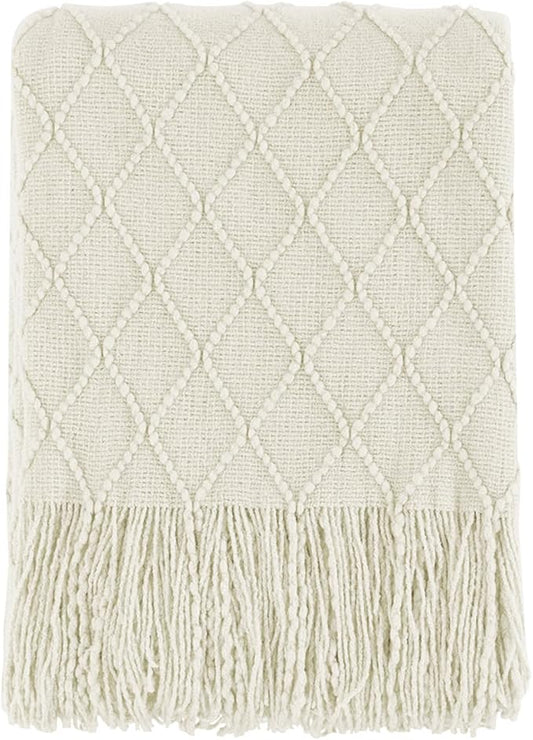 BOURINA Beige Throw Blanket 50x60 Inches Throw Textured Solid Soft Sofa Couch by BOURINA