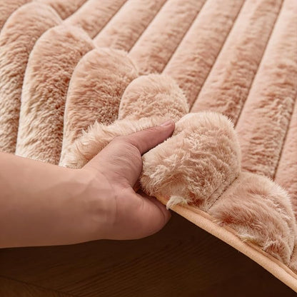 Coffee Rabbit Striped Plush Rug 5'x8', Fluffy Shaggy Area Rug - Image 7