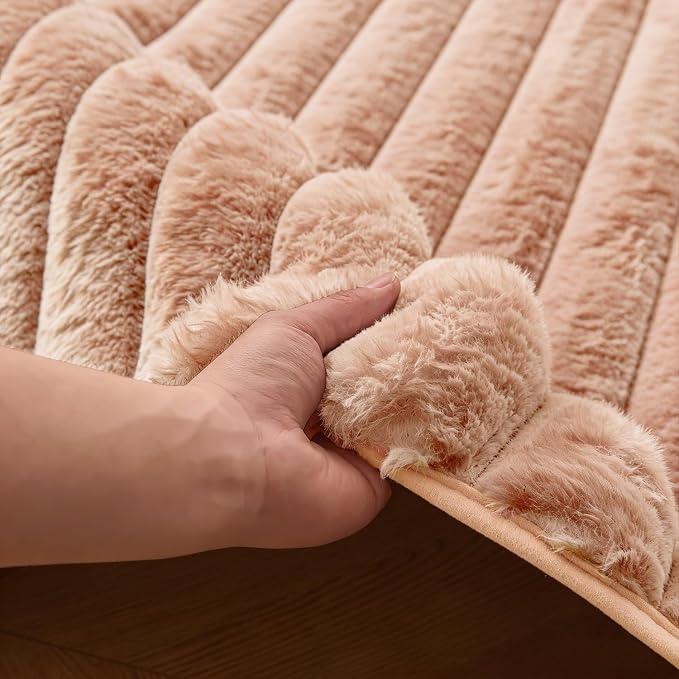 Coffee Rabbit Striped Plush Rug 8'x10', Fluffy Shaggy Area Rug - Image 8