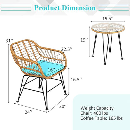 Tangkula 3 Pieces Patio Bistro Set, Rattan Conversation Set - Image 5