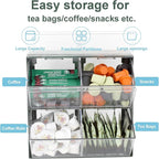 Bokelai Plastic Tea Bag Organizer with Lid - Large Capacity K Cup Holder Countertop & Desk Storage Station for Capsule, Creamer, Sugar Pods & Face Masks - Green/Clear