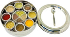 spice dabba Stainless Steel Indian Spice Box, Steel Masala Dabba 12 Spices, Lid Spice Box, Authentic Spices, Masala Box with Individual containers | Size 9 x 9 x 3 IN (Indian Spice Box Only)