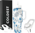 Coldest 40 oz Tumbler with Handle and Straw - 100% Leak Proof Insulated Tumbler with Lid and Straw (3 Lids) - Stainless Steel Tumblers for Women & Men - Cup Holder Friendly Base, 36 oz (Cloud Matter)