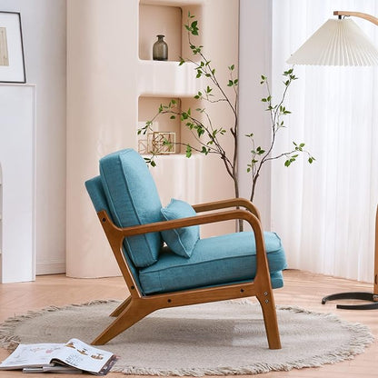 VINGLI Linen Teal Comfy Accent Chair, Mid Century Modern Lounge Armchair - Image 9