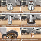 2 Cup Stovetop Espresso Maker Stainless Steel Moka Pot Stove Top Percolator Italian Coffee Makers Capable Mocha Greca Machine Cafe Classic Induction Cookers for Home and Camping 100ml 3.3oz