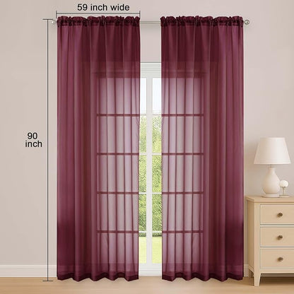 Sheer Curtains 2 Panels Set for Bedroom Living Room, Soft Solid Rod Pocket - Image 2