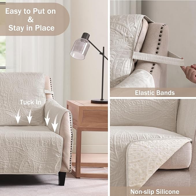Beige Loveseat Covers for 2 Cushion Couch, Water-Repellent Covers for Sofa Couch - Image 5