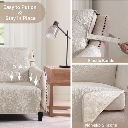 Large Beige Recliner Chair Covers, Quilted Décor Water-Repellent Lazy Boy Chair - Image 3