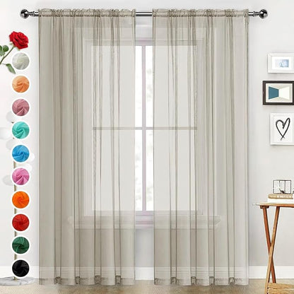 SpaceDresser Basic Rod Pocket Sheer Voile Window Curtain Panels Ancient Grey 1 by SpaceDresser