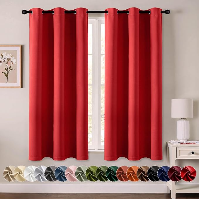 MIULEE Blackout Curtains for Bedroom 2 Panels 40x45 Inch Long Christmas Red | by MIULEE