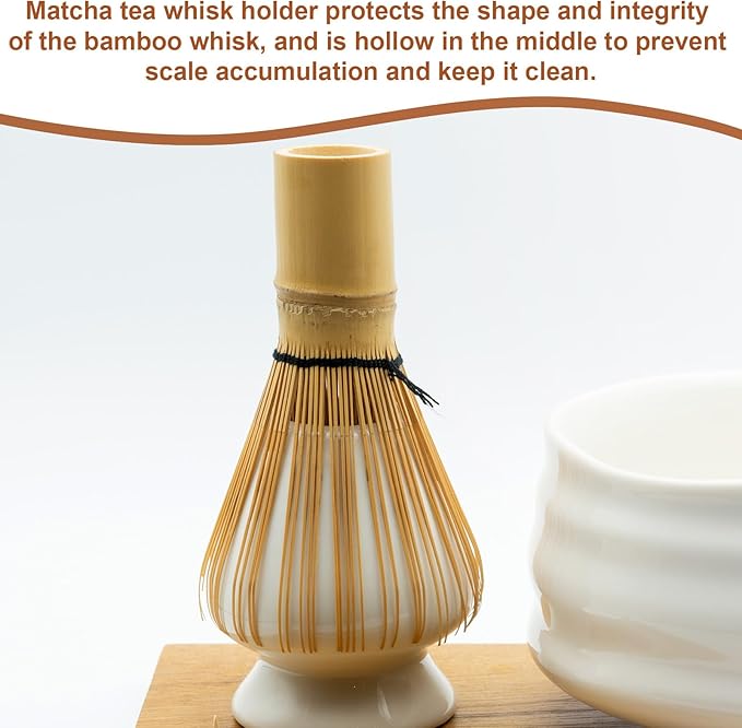 HARFINGTON Ceramic Chasen Stand 73mm Matcha Whisk Holder Teas Set Whisks Stand Traditional Matcha Tea Chasen Holder Tea Set Accessories for Tea Tasting, Yellow White