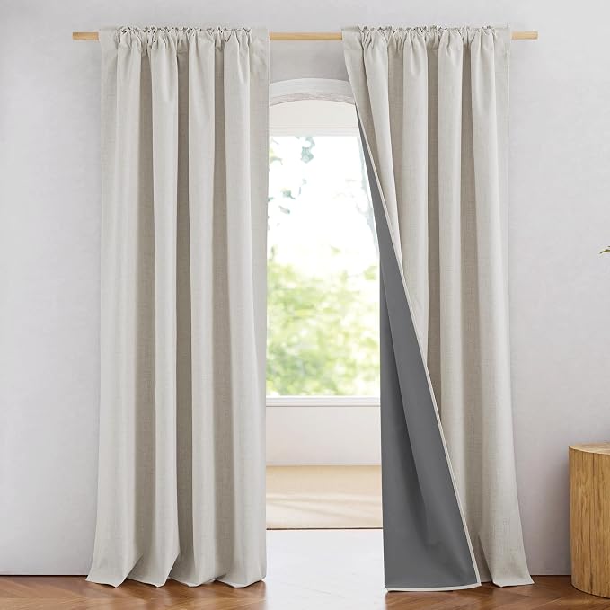 NICETOWN 100% Blackout Curtains 108 inches Long 2 Panels, Linen Blend Thermal by NICETOWN