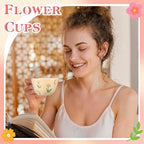 Ceramic Coffee Mug Vintage Flower Mugs 8 oz Cute Floral Coffee Mugs Irregular Latte Art Cup Lead-free Porcelain Cups for Cappuccino, Cocoa (Purple Tulips)