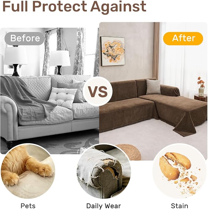 2 Pieces Sectional Couch Covers L Shaped Cover XXL Coffee | Thick Washable - Image 4