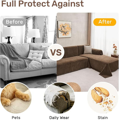 2 Pieces Sectional Couch Covers L Shaped Cover XXXL Coffee | Thick Washable - Image 4