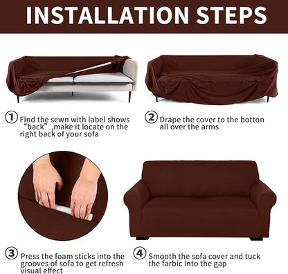 Peryiter 2 Pcs Sofa Covers Couch and Loveseat Covers Set Stretch Sofa Slipcover - Image 3