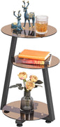 BEWISHOME Round End Table Tempered Glass Side Table by BEWISHOME