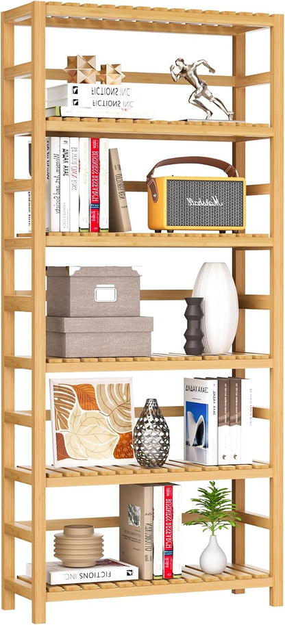 VASMIA 6-Tier Bamboo Shelf, Bamboo Storage Shelving Unit, Tall Bookcase by VASMIA