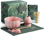 Pink Matcha Kit, 7 Pcs Matcha Whisk Set Includes Matcha Bowl with Spout, Bamboo Whisk, Chasen Holder, Sifter, Scoop and Rest, Tea Towel, Matcha Making Kit Tools for Family/Friend